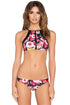 Sexy Floral Zipper High Neck Tankini Set
